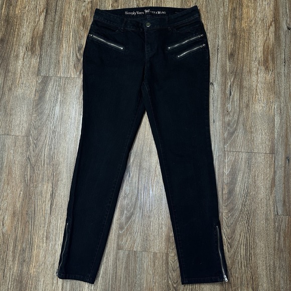 Vera Wang Denim - Simply Vera Vera Wang Jeans Womens 10 Black Skinny Stretch Ankle Zip Pockets